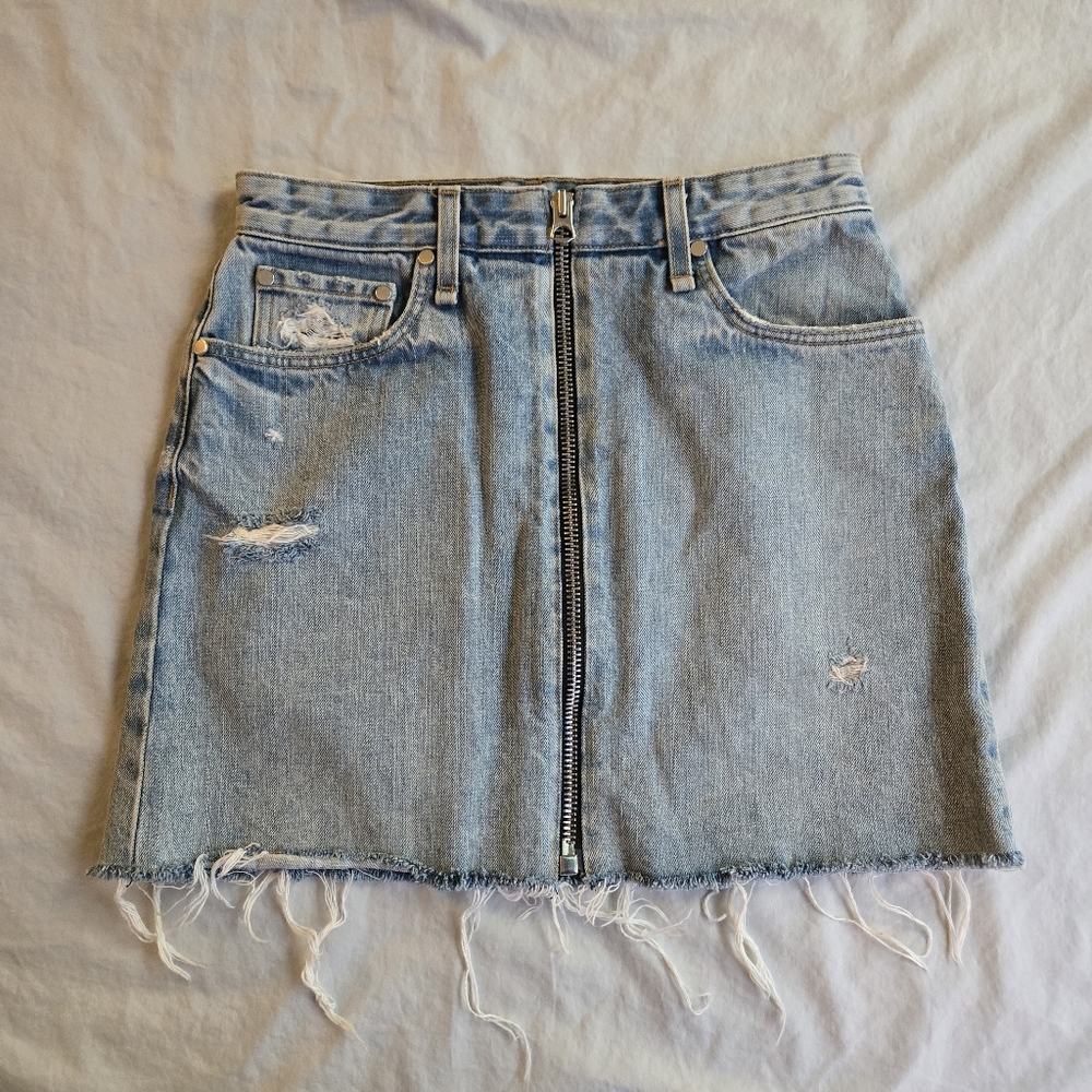 Rag & Bone W25 Anna Light Denim Mini Skirt raw hem and front zipper